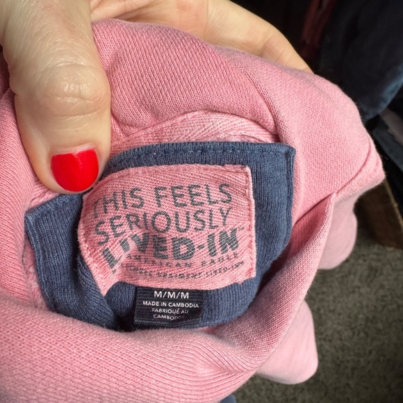 AE Seriously Lived in Cropped Patch Hoodie Pink Size Medium - Picture 4 of 4